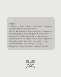 Dziękujemy za opinię 🤍
Lek. Agnieszka Kleban - specjalista chorób wewnętrznych oraz diabetologii. 🩺
#MEDISTIC #diabetolog #diabetologia #cukrzyca #lekarz